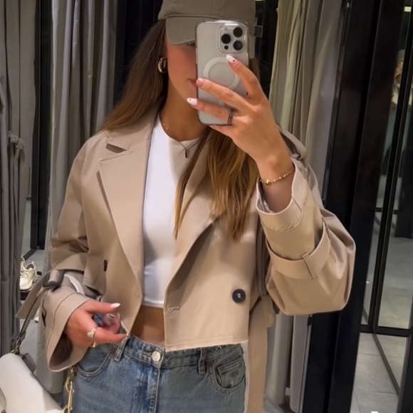 Zara Cropped Oversized Trench Coat Jacket - Picture 11 of 13